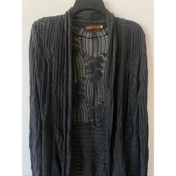gray open-knit crochet cardigan size l - Picture 2 of 6